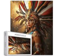 Ritratto di una donna azteca, puzzle da 1000 pezzi per adulti con piume copricapo puzzle colorato fai da te per la decorazione della casa regali puzzle per famiglia perfetto per serate di gioco, 50 x