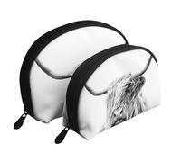 Ritratto Di Una Mucca Dell'altopiano, Borsa per trucco a conchiglia Portamonete da donna Borsa da toilette piccola Borsa per cosmetici 2 pezzi