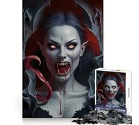 Ritratto di vampiro con sangue e zanne - Puzzle per adulti da 1000 pezzi - Allenamento mentale - Rilassante e confortevole - Taglio laser - Allegro Natale (38x52cm)