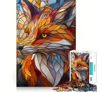 Ritratto di volpe in vetro colorato per adolescenti, puzzle da 1000 pezzi, memoria, luce, relax, design, assemblaggio, decorazione murale 50x75cm