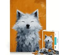 Ritratto di volpe sorridente su sfondo arancione Puzzle da 1000 pezzi per adulti e ragazzi Migliora la memoria Rilassa la mente Design Assemblaggio Regalo di Natale 38x52cm