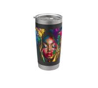 Ritratto dipinto della melanina del fronte di colore dei capelli afro della regina nera Bicchiere termico in acciaio inox doppia parete