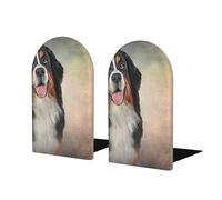 Ritratto divertente del cane della razza del bovaro bernese, Set di 2 fermalibri per scaffali, divertenti fermalibri in legno, fermalibri, portalibri e supporto