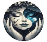 Ritratto Donna Mistica Puzzle 1000 Pezzi Forma Rotonda Carta Stile Notte Sogno Puzzle per Adulti