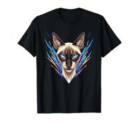 Ritratto Elettrico Siamese Occhi Blu Testa di Gatto Maglietta