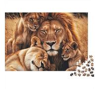 Ritratto famiglia leoni Puzzle 1000 pezzi regalo per le feste per adulti Ritratto caldo e pacifico della famiglia dei leoni Premium robusto alta qualità stimolante antistress 52x38cm/1000pz