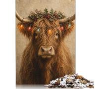 Ritratto floreale della mucca dell'altopiano Puzzle in Legno 500 Pezzi