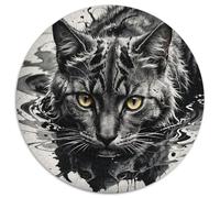 Ritratto Gatto Bianco Nero Puzzle 1000 Pezzi Rotondo Carta per Adulti Riflesso sull Acqua Arte Difficile Relax Arredo Regalo