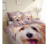 Ritratto Hd Di Un Animale Cane Set di Biancheria da Letto di, 200 x 200 cm, Rosa Grigia traspirante, morbida microfibra Copripiumino, Anallergico, con federe per adulti, ragazzi e ragazze