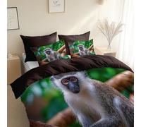 Ritratto Hd Di Un Animale ScimmiaCopripiumino Colore Cioccolato GrigioParure da letto, 135 x 200 cm, traspirante microfibra Copripiumino, Anallergicocon federe per adulti, ragazzi e ragazze