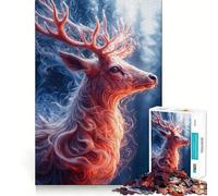 Ritratto mistico di cervo nella foresta invernale Puzzle per ragazzi da 1000 pezzi Rafforza la memoria, allevia la tensione, bordi lisci Sorpresa di Natale (50x75cm)