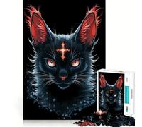 Ritratto mistico di gatto nero Puzzle da 1000 pezzi per adolescenti Gioco stimolante per la mente Divertimento rilassante Opera d'arte da collezione (38x26cm)