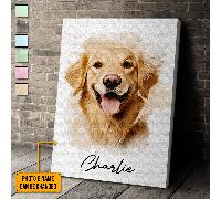 Ritratto personalizzato dell'animale domestico - Ritratto personalizzato dell'animale domestico in acquerello dalla foto - Tela incorniciata personalizzata senza cornice, opera d'arte da parete per il