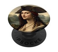 Ritratto pirata ispirato alla Monna Lisa con cappello stile tricorno PopSockets PopGrip Adesivo