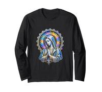 Ritratto Sacro della Vergine Maria con Arte Celeste Blu ornata Maglia a Manica