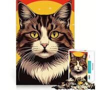 Ritratto stilizzato di gatto con sfondo caldo Puzzle da 1000 pezzi per adolescenti Gioco di logica Antistress Taglio netto Lista dei desideri di Babbo Natale 38x26cm