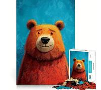 Ritratto stilizzato di orso arancione su sfondo blu - Puzzle per ragazzi con 1000 pezzi per l'allenamento mentale, attività domestica, taglio di precisione, decorazione murale 38x52cm