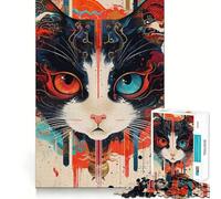 Ritratto surreale di un gatto - Puzzle per adulti da 1000 pezzi - Gioco stimolante per la mente - Calma la mente - Opera d'arte da collezione 38x52cm