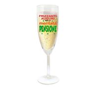 Ritria Flute Pensione in Vetro 20 cm - Calice Regalo Pensionato con Scritta “Frizzanti Auguri per la Meritata Pensione” - Bicchiere Champagne per Brindisi Pensionamento - Regalo Pensione Uomo
