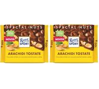 RITTER SPORT Arachidi Tostate, Tavoletta di Cioccolato al Latte con Croccanti Arachidi Tostate e Salate, Cacao 100% Certificato Sostenibile, 100 g (Confezione da 2)