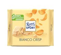 RITTER SPORT Bianco Crisp, Tavoletta di Cioccolato Bianco con Fiocchi di Mais e Riso Soffiato, Cacao 100% Certificato Sostenibile, 100g