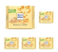 RITTER SPORT Bianco Crisp, Tavoletta di Cioccolato Bianco con Fiocchi di Mais e Riso Soffiato, Cacao 100% Certificato Sostenibile, 100g (Confezione da 5)