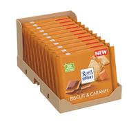 RITTER SPORT Biscotto e Caramello, Tavoletta di Cioccolato al Latte con Croccante Biscotto e Crema al Caramello, Cacao 100% Certificato Sostenibile, 11 Pezzi da 100 g