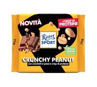 RITTER SPORT Chrunchy Peanut, Tavoletta di Cioccolato al Latte con Arachidi in Pezzi e Crisp di Proteine, 75g