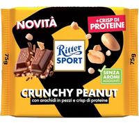 RITTER SPORT Chrunchy Peanut, Tavoletta di Cioccolato al Latte con Arachidi in Pezzi e Crisp di Proteine, 75g (Confezione da 6)