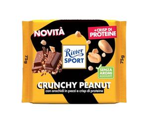 RITTER SPORT Chrunchy Peanut, Tavoletta di Cioccolato al Latte con Arachidi in Pezzi e Crisp di Proteine, 75g