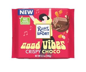 RITTER SPORT CRISPY CHOCO, Tavoletta di Cioccolato al Latte Ripieno con Crema al Cacao, Mais Tostato e Fiocchi di Riso, Cacao 100% Certificato Sostenibile, 100 g