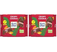 RITTER SPORT Crispy Cookie Vegan, Tavoletta di Cioccolato con Farina di Mandorle, Cacao, Cornflakes e Biscotto, 100 g (Confezione da 2)