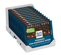 RITTER SPORT Fondente Mandorle Intere, Tavoletta di Cioccolato Fondente Con Mandorle Intere della California, Cacao 100% Certificato Sostenibile, 11 Pezzi da 100g