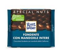 RITTER SPORT Fondente Mandorle Intere, Tavoletta di Cioccolato Fondente Con Mandorle Intere della California, Cacao 100% Certificato Sostenibile, 100g