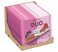 RITTER SPORT Fruity Duo, Doppio Gusto in Unica Barretta Crazy Cassis + Be My Berry, Tavoletta di Cioccolato al Latte con Fiocchi di Riso, Pezzi di Frutti Rossi e Crema di Yogurt, 12 Pezzi x 218g