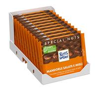 RITTER SPORT Mandorle Salate e Miele, Tavoletta di Cioccolato Al Latte Extra Con Mandorle Tostate E Salate Con Rivestimento Al Miele, Cacao 100% Certificato Sostenibile, 11 Pezzi da 100g