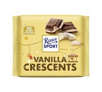 RITTER SPORT Vanilla Crescents, Tavoletta di Cioccolato al Latte Ripieno con Pezzetti di Biscotti alla Vaniglia, Cacao 100% Certificato Sostenibile, 100 g