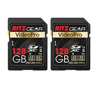 Ritz Gear Scheda SD SDXC UHS-II ad alta velocità da 128 GB, C10, U3, V90, Full-HD e 8 K, per videocamere digitali di qualità cinematografica (confezione da 2)