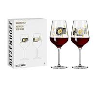 Ritzenhoff 3401002 - Bicchieri da vino rosso, 400 ml, serie Sagengold n. 2, set da 2 pezzi, con motivo uva, vero oro, Made in Germany, nero, oro