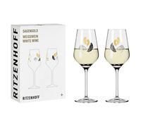 RITZENHOFF 3411002 Bicchiere da vino bianco 300 ml - Serie Sagengold No. 2 - Set di 2 bicchieri con motivo uva, oro vero - Made in Germany