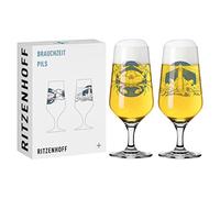 RITZENHOFF 3471004 Bicchiere da birra 300 ml - Set di 2 - Serie Brauchzeit, Set n. 4 - Motivo mare, grigio e blu - Made in Germany