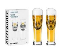 RITZENHOFF 3481008 Bicchiere da birra da 500 ml - Set di 2 - Serie Brauchzeit - Motivo animale, oro e nero - Made in Germany