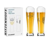 RITZENHOFF 3481009 Bicchiere per birra di frumento 500 ml - Set di 2 - Serie Brauchzeit - Motivo vichingo, oro - Made in Germany