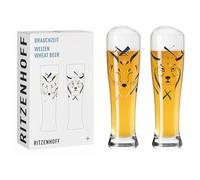RITZENHOFF 3481012 Bicchiere da birra di frumento 500 ml - Set di 2 - Serie Brauchzeit Set - 2 pezzi con motivo animale, stampa digitale multicolore