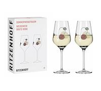 Ritzenhoff 3611002 Bicchieri da vino bianco 300 ml - Serie Sommerwendtraum Set n. 2 - 2 pezzi con cerchi ad acquerello - Made in Germany, beige, rosso, grigio