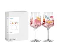 RITZENHOFF 8106003 - Set di 2 bicchieri da cocktail da 600 ml, serie animalier felice, 2 pezzi con motivo di gatti colorati - Made in Germany