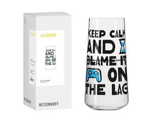 RITZENHOFF 8151001 - Bicchiere da acqua 600 ml, serie Gamers, bicchiere multiuso n. 1, con scritta divertente Keep calm and blame the lag, multicolore