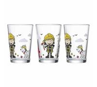 Ritzenhoff & Breker Bicchieri per bambini con pompiere Bernie, set da 3 pezzi, 205 ml, motivo: eroi stampati, con compagnia di cani Rocky, lavabili in lavastoviglie