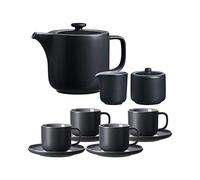Ritzenhoff & Breker Jasper - Servizio da tè per 4 persone con brocca da 1,4 litri e set da latte e zucchero, tazze da tè da 240 ml con piattino, gres porcellanato, set di stoviglie con smalto opaco e