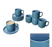 Ritzenhoff & Breker Jasper - Set di 6 tazze da caffè con piattini blu oceano, per 6 persone, in gres, per colazione e caffè, 6 tazze piccole da 70 ml, altezza 6 cm e piattini